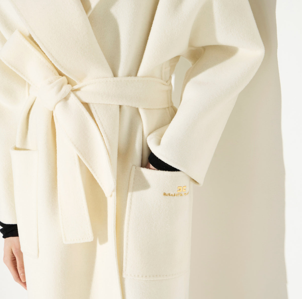 ELISABETTA FRANCHI Cappotto Panno double di Lana Vestaglia-Burro