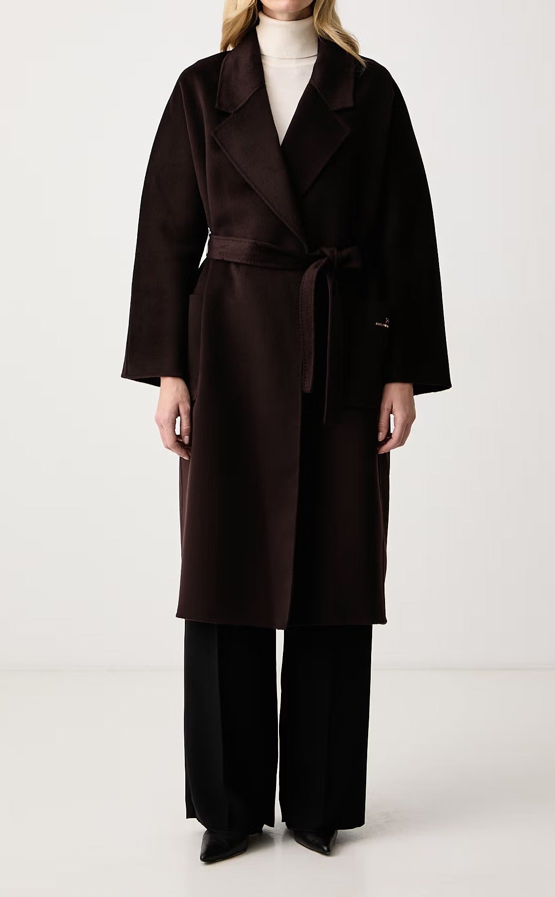 ELISABETTA FRANCHI Cappotto Panno double di Lana Vestaglia-Dark Chocolate