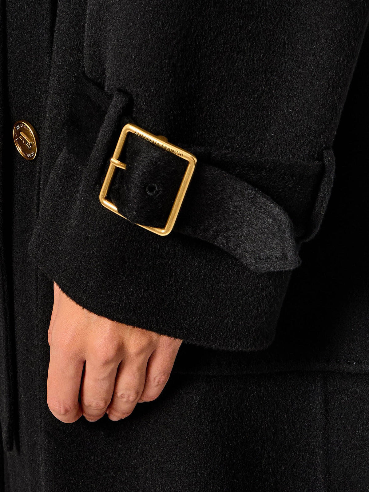 ELISABETTA FRANCHI Cappotto Lungo Panno Double di lana alamari-Nero