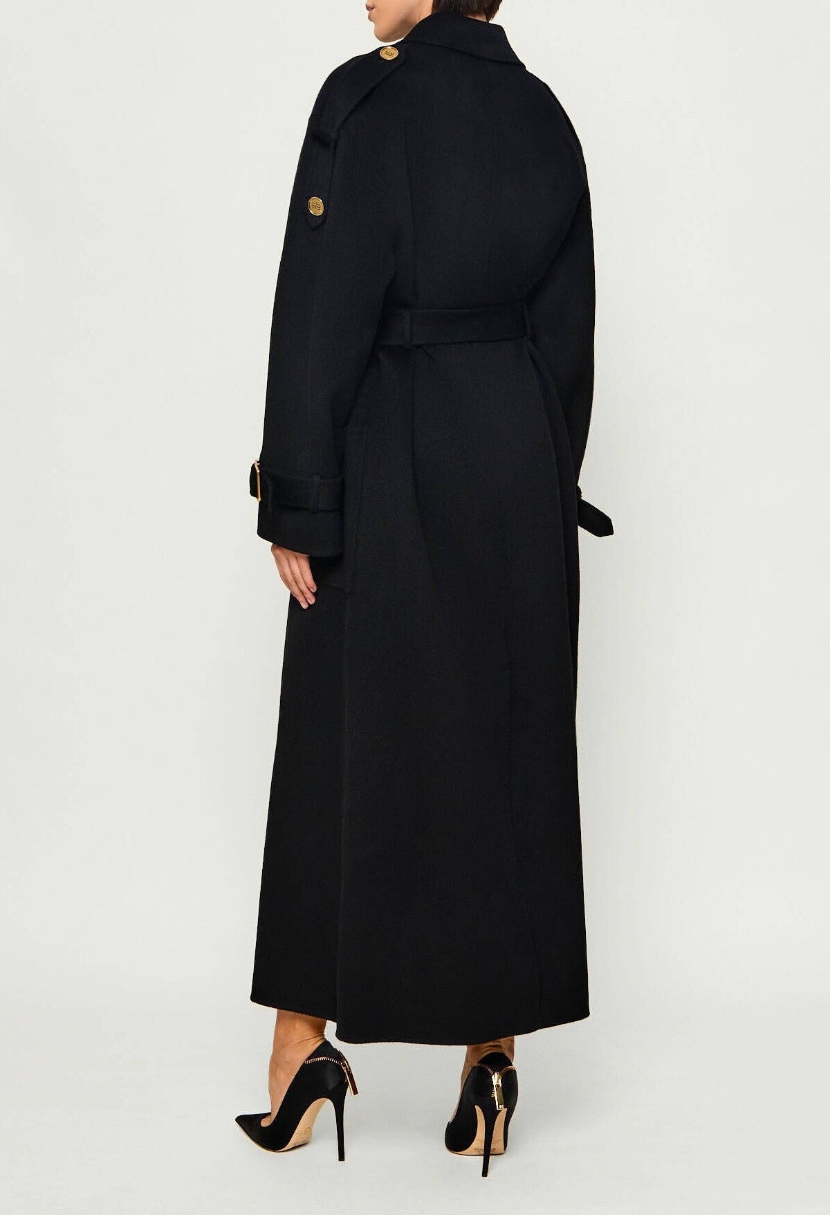 ELISABETTA FRANCHI Cappotto Lungo Panno Double di lana alamari-Nero