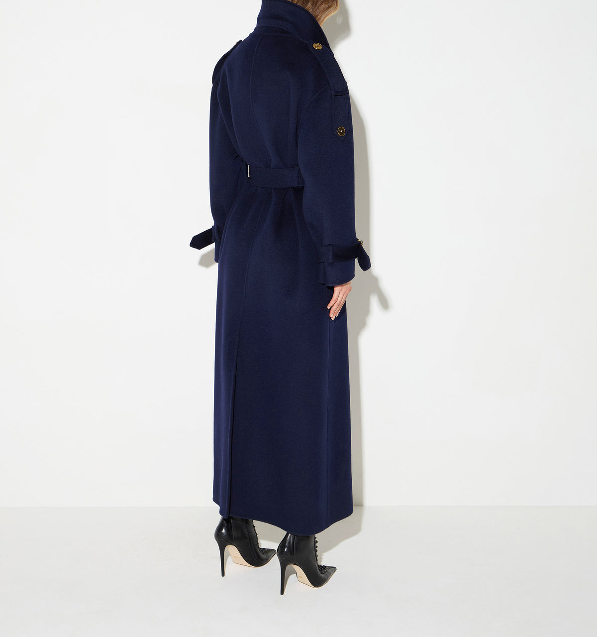 ELISABETTA FRANCHI Cappotto Lungo Panno Double di lana alamari-Blu Notte