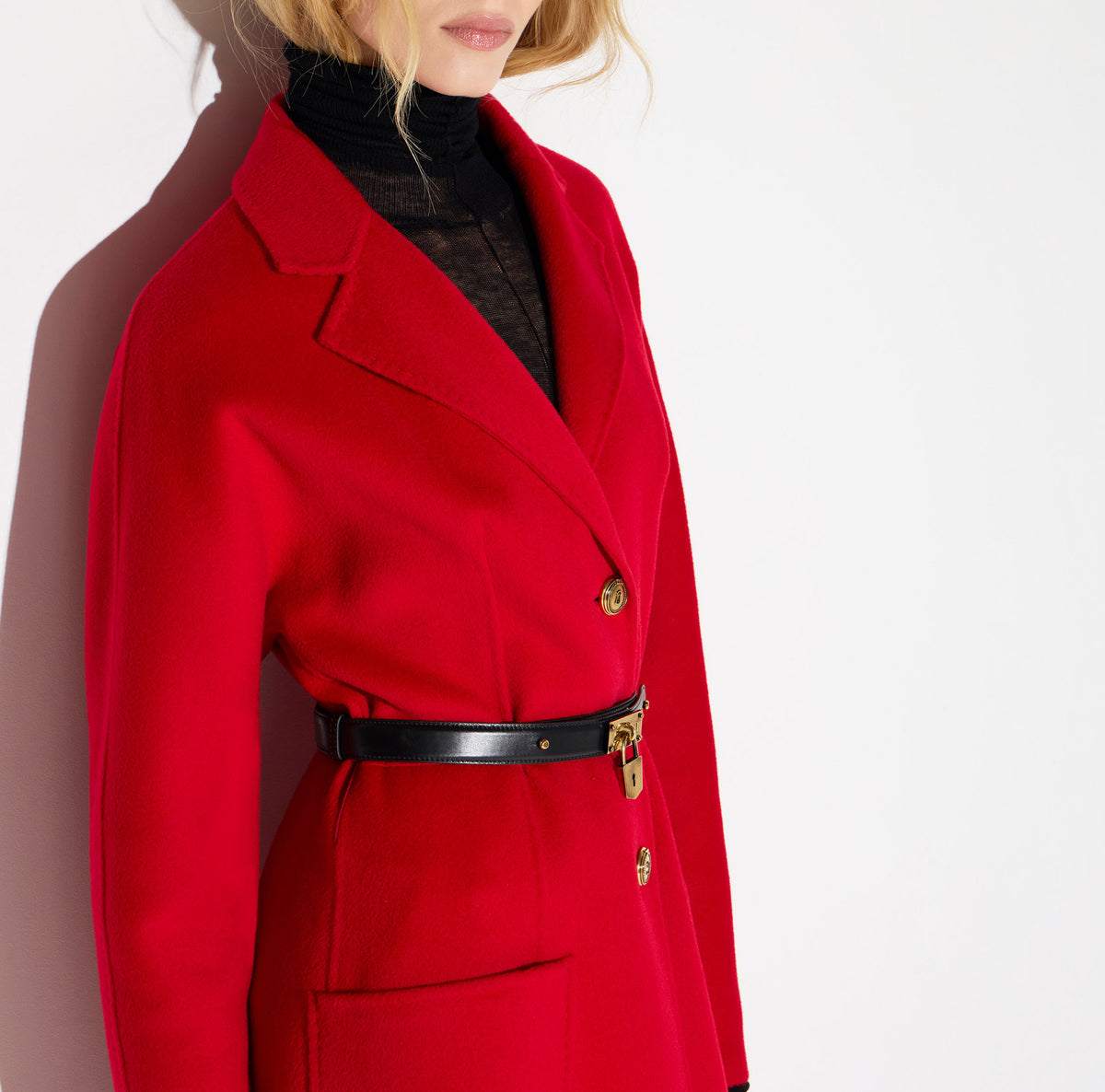 ELISABETTA FRANCHI Cappotto Panno Double di Lana Cintura-Red Passion