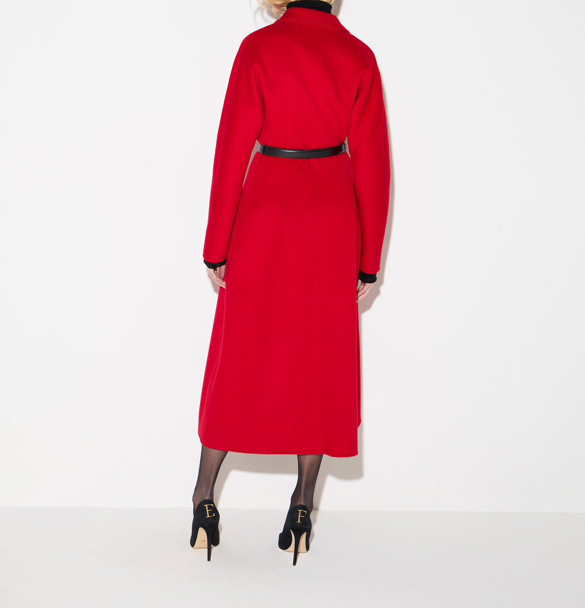 ELISABETTA FRANCHI Cappotto Panno Double di Lana Cintura-Red Passion