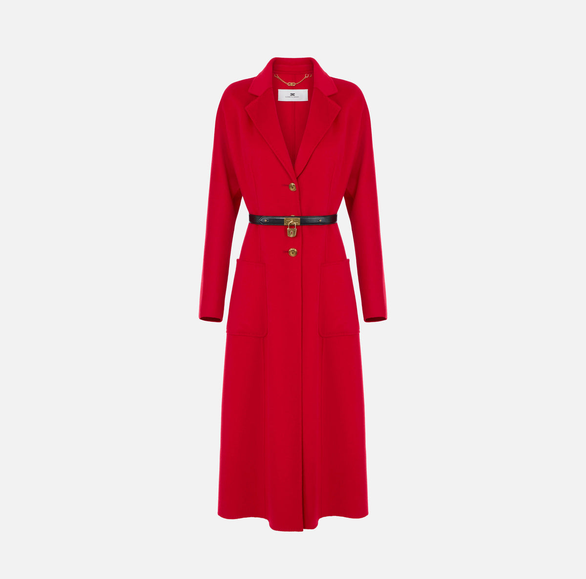 ELISABETTA FRANCHI Cappotto Panno Double di Lana Cintura-Red Passion