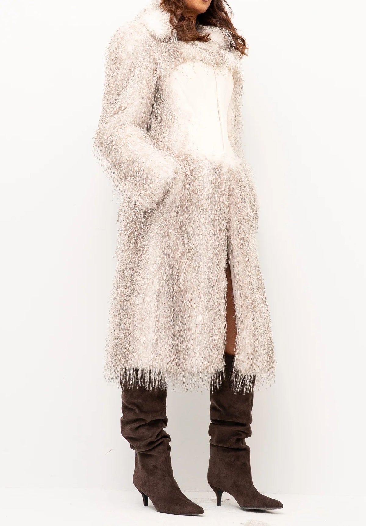 ELISABETTA FRANCHI Cappotto Effetto Pelliccia Bustier doppio crêpe-Burro