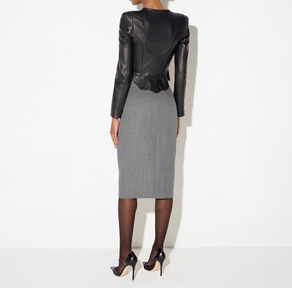ELISABETTA FRANCHI GIACCA PELLE Collo Tubolare-Nero