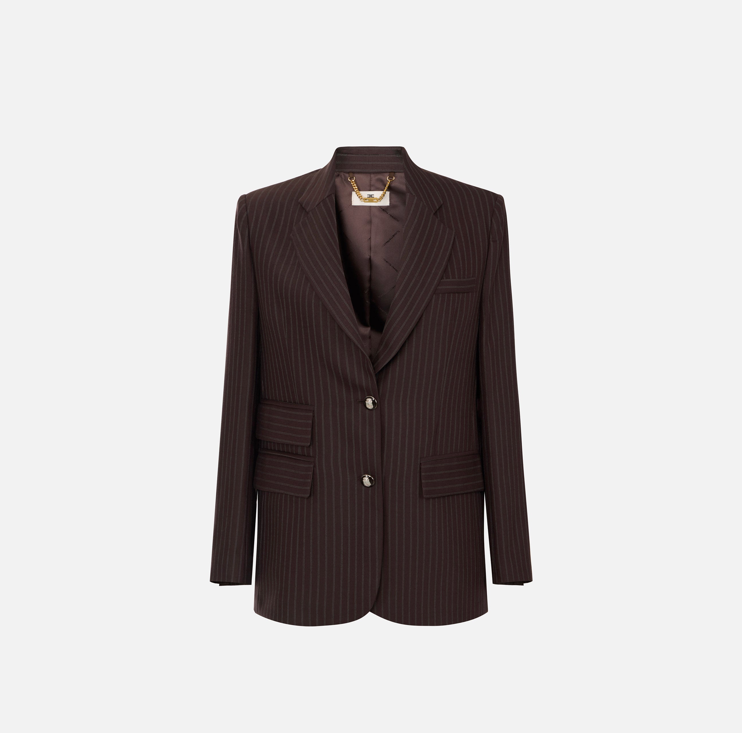 ELISABETTA FRANCHI Giacca Fresco Lana Gessato-Dark Chocolate/Glass