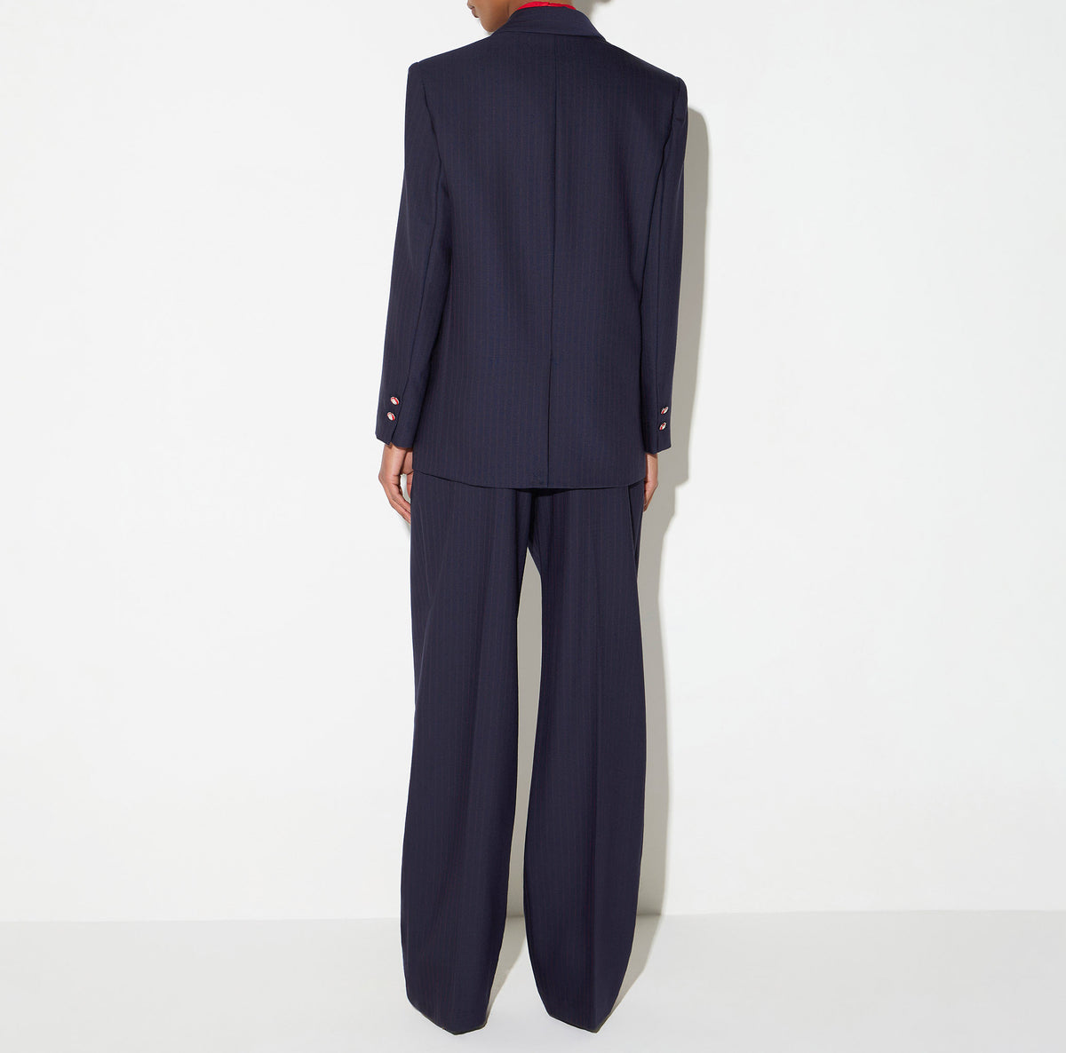ELISABETTA FRANCHI Giacca Fresco Lana Gessato-Blu Notte/Red Passion