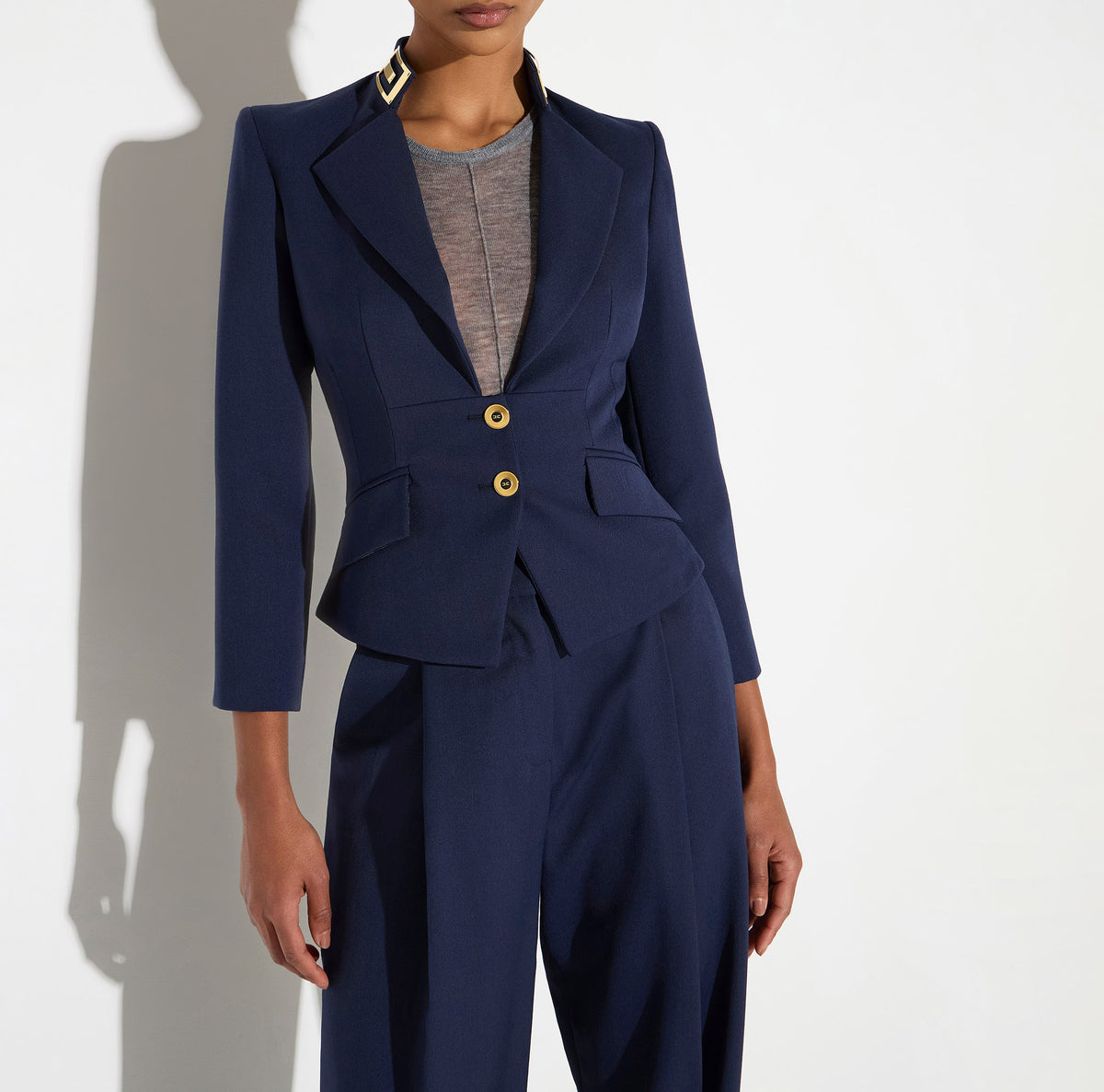 ELISABETTA FRANCHI Giacca Gabardina Colletto Gioiello-Navy