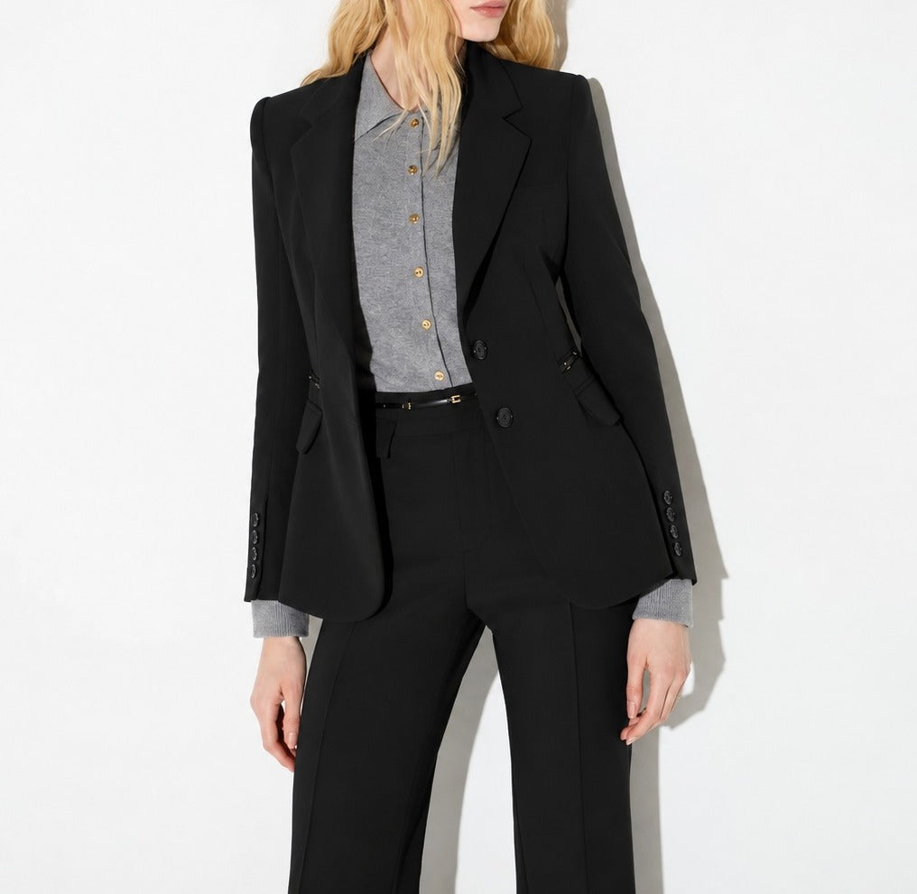 ELISABETTA FRANCHI Giacca Doppio Crêpe Morsetti Logo-Nero