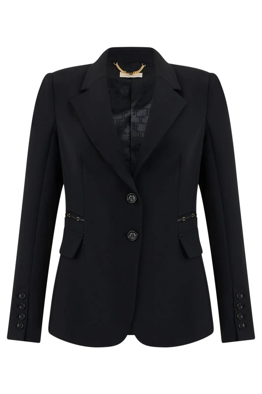 ELISABETTA FRANCHI Giacca Doppio Crêpe Morsetti Logo-Nero