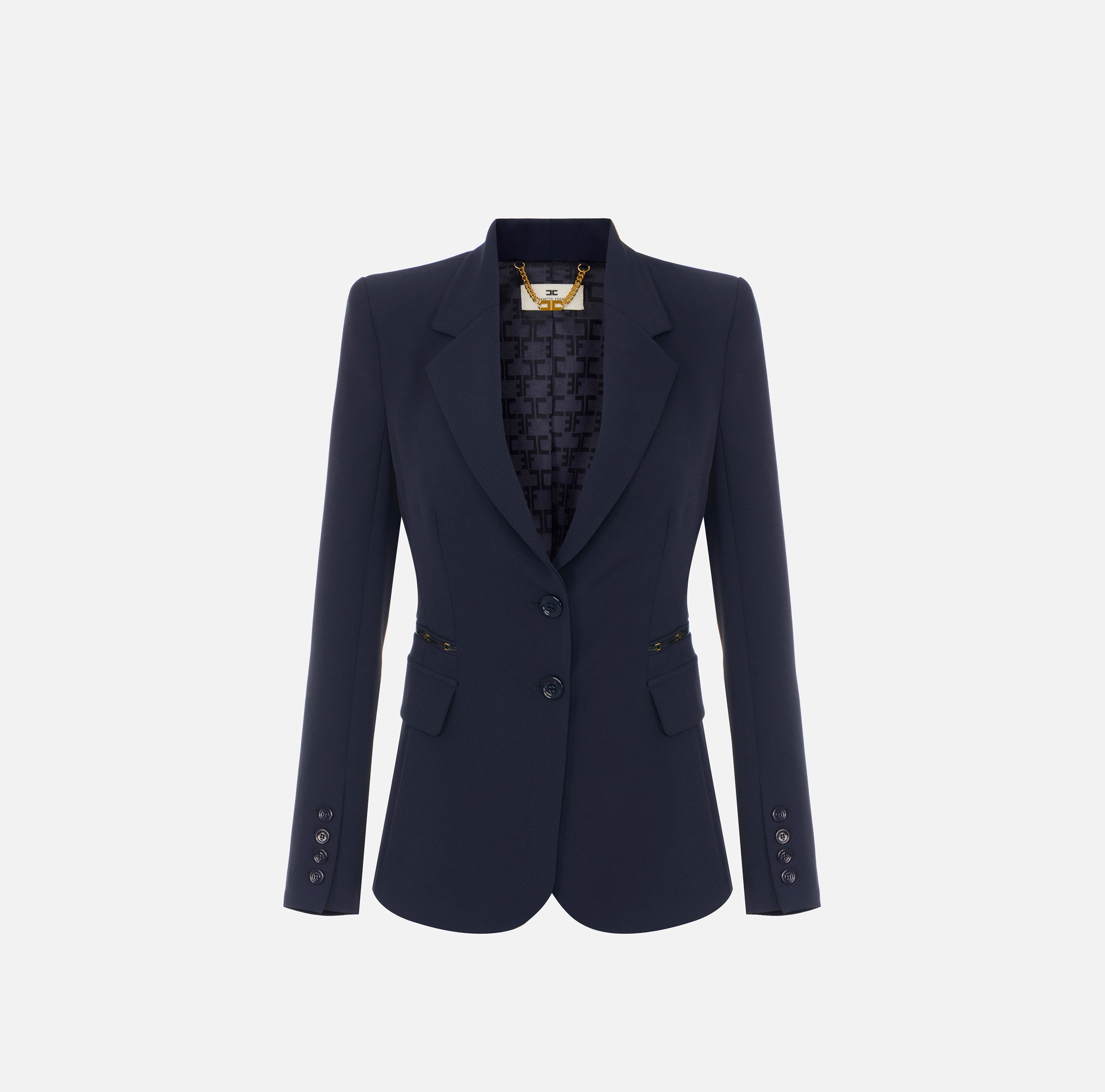 ELISABETTA FRANCHI Giacca Doppio Crêpe Morsetti Logo-Blu Notte