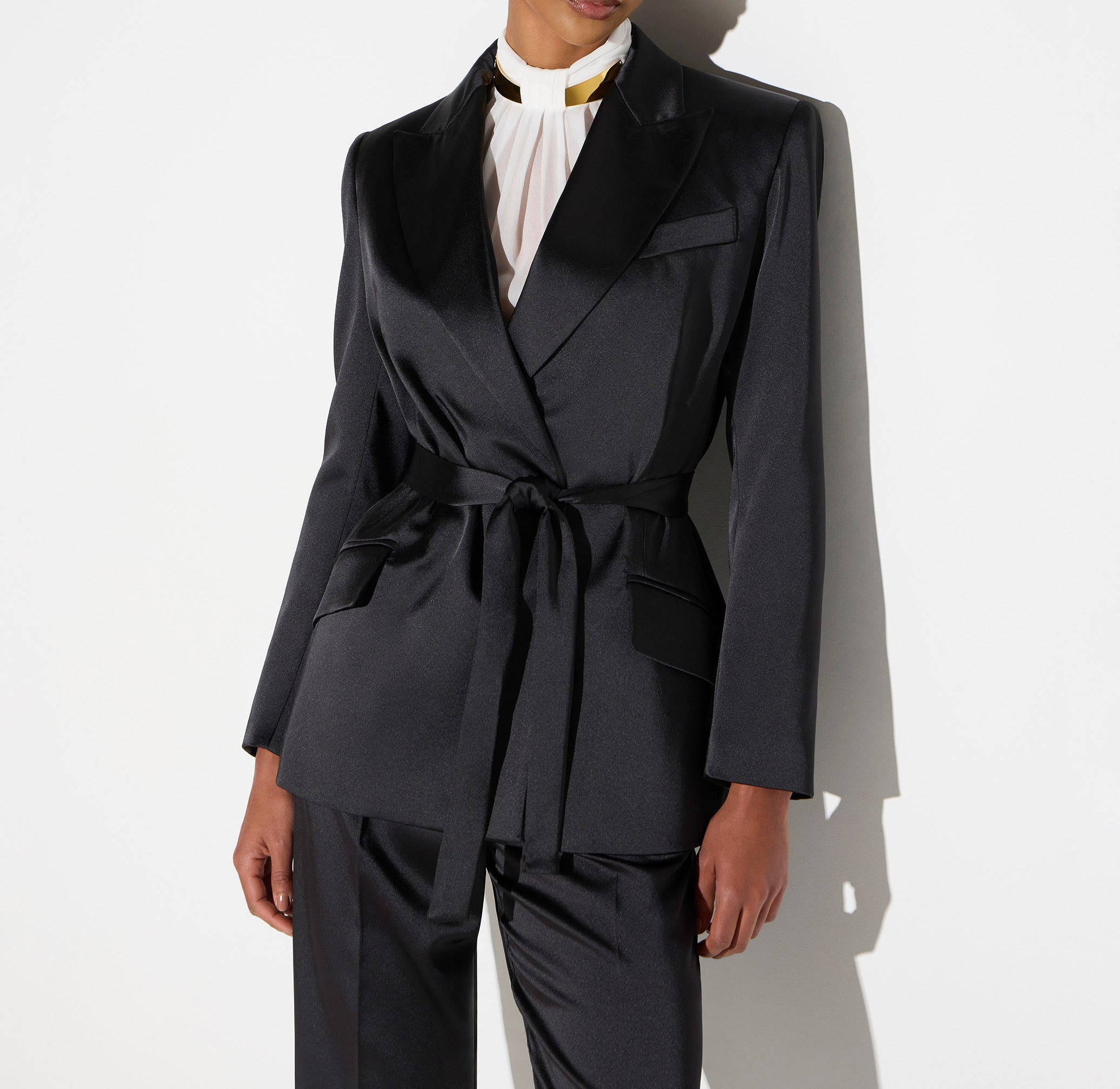ELISABETTA FRANCHI Giacca Raso Stretch Cintura-Nero