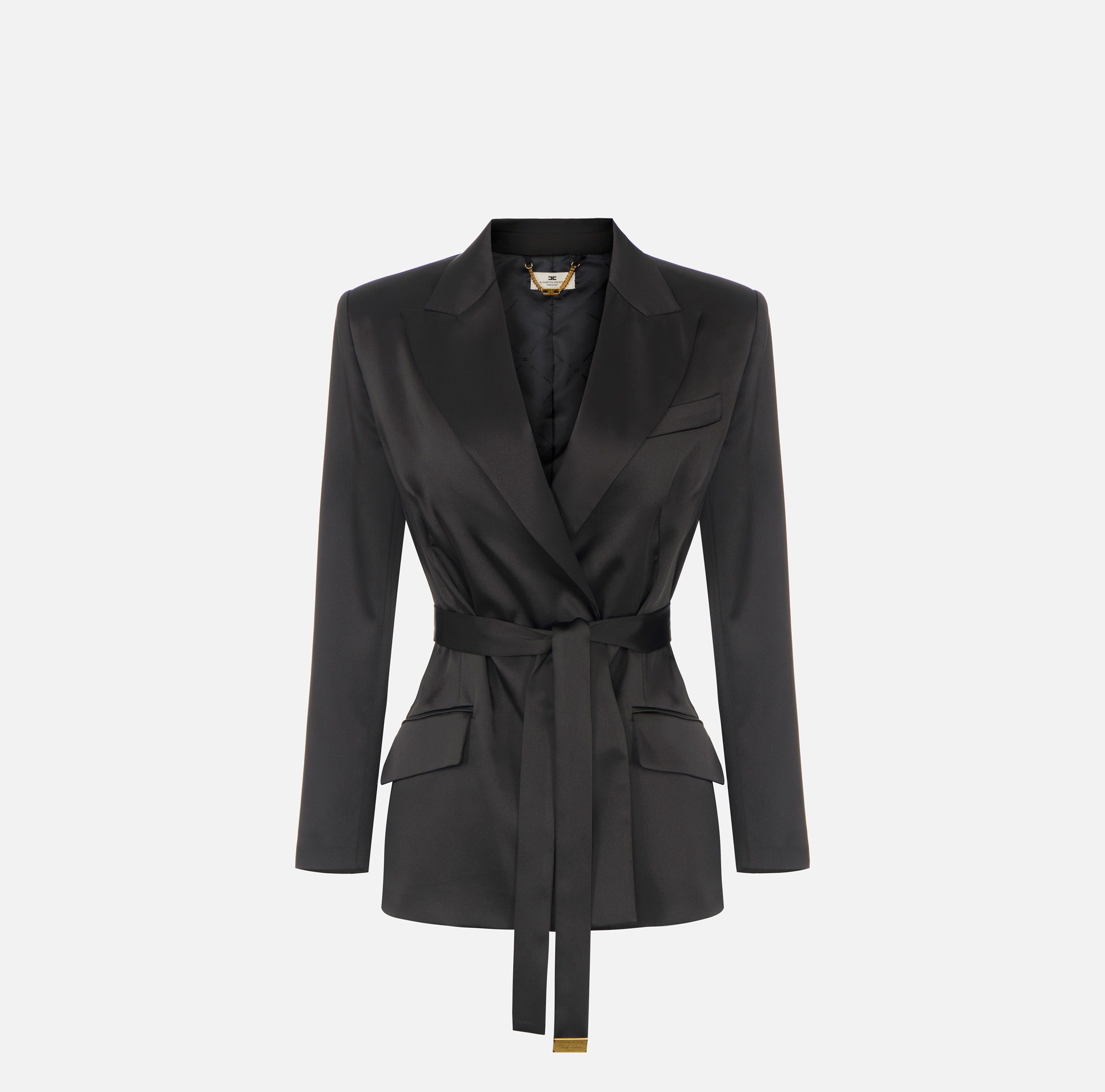 ELISABETTA FRANCHI Giacca Raso Stretch Cintura-Nero