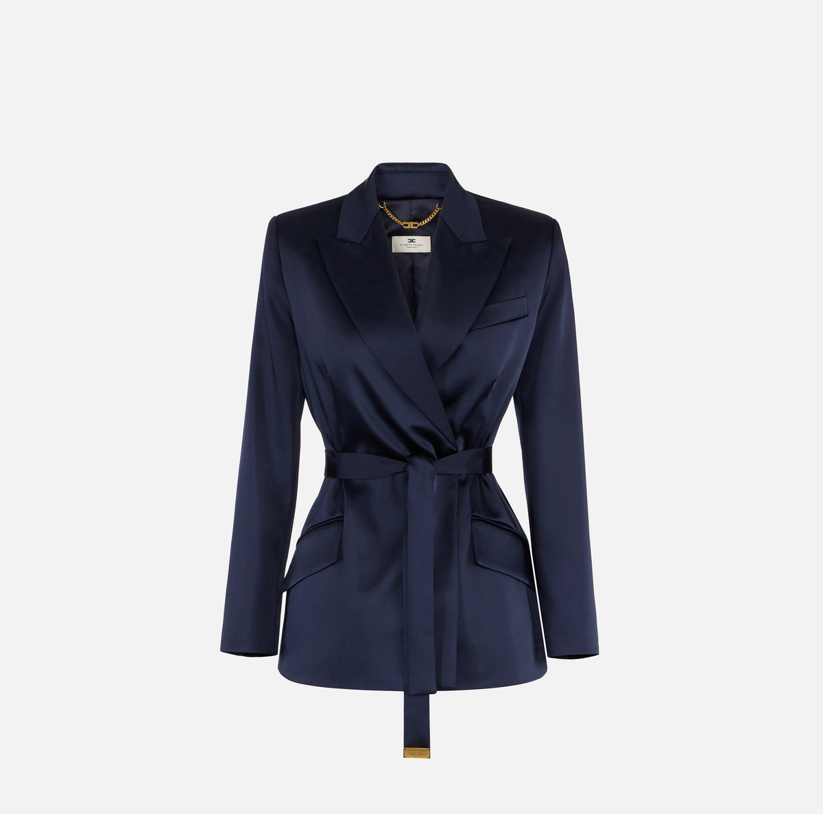 ELISABETTA FRANCHI Giacca Raso Stretch Cintura-Blu Notte