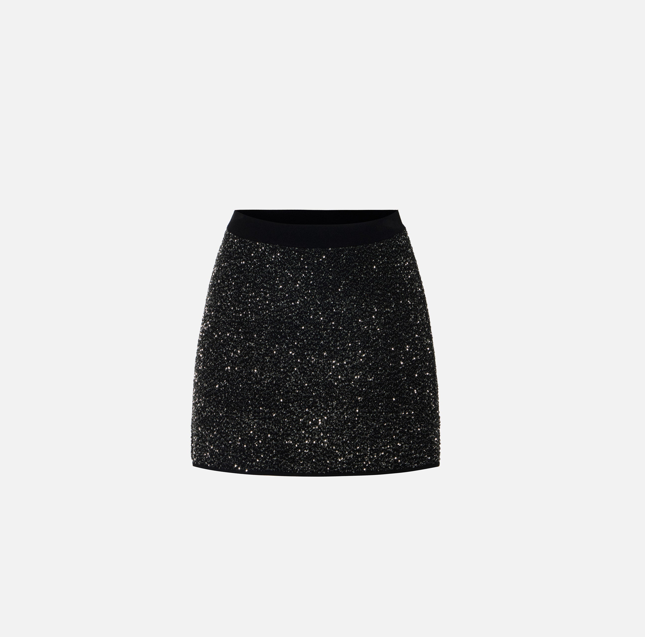 ELISABETTA FRANCHI Gonna Corta Maglia Paillettes-Nero/Argento