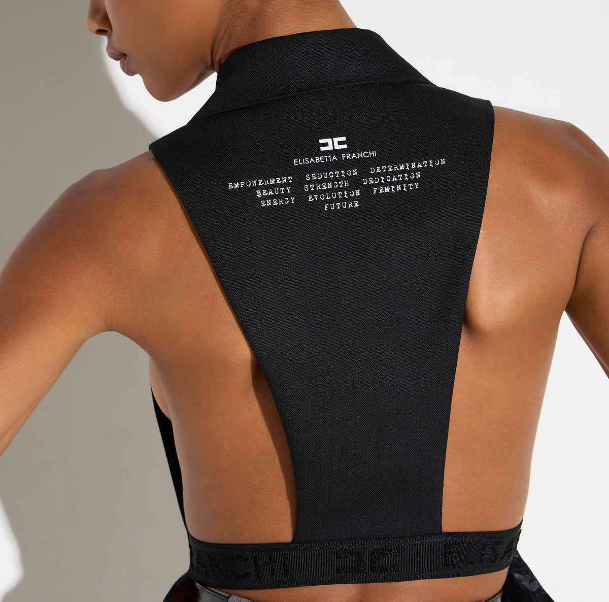 ELISABETTA FRANCHI Gilet Lana Stampa Lettering-Nero