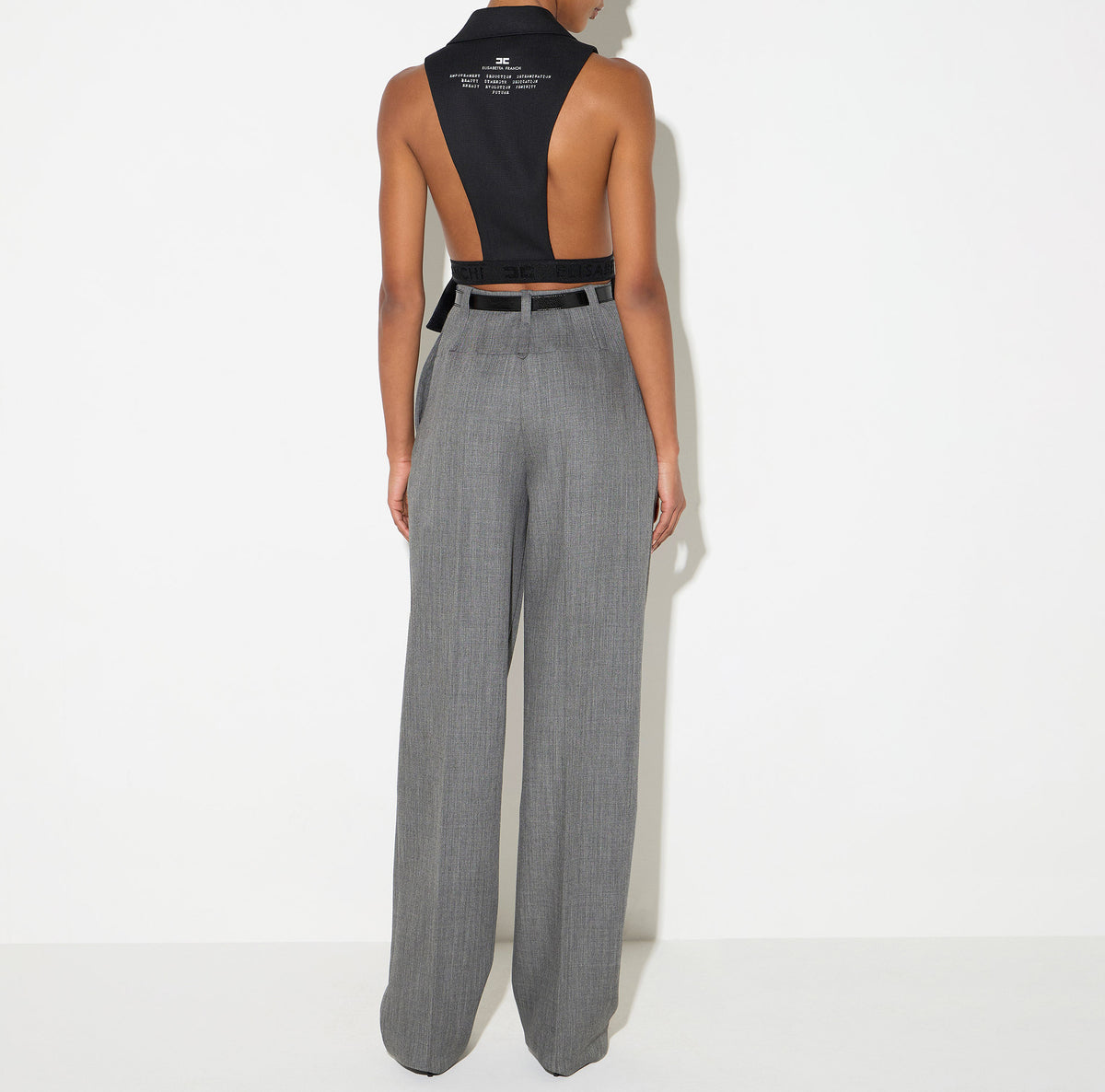 ELISABETTA FRANCHI Gilet Lana Stampa Lettering-Nero