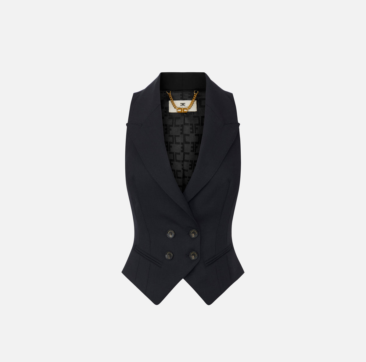 ELISABETTA FRANCHI Gilet Lana Stampa Lettering-Nero