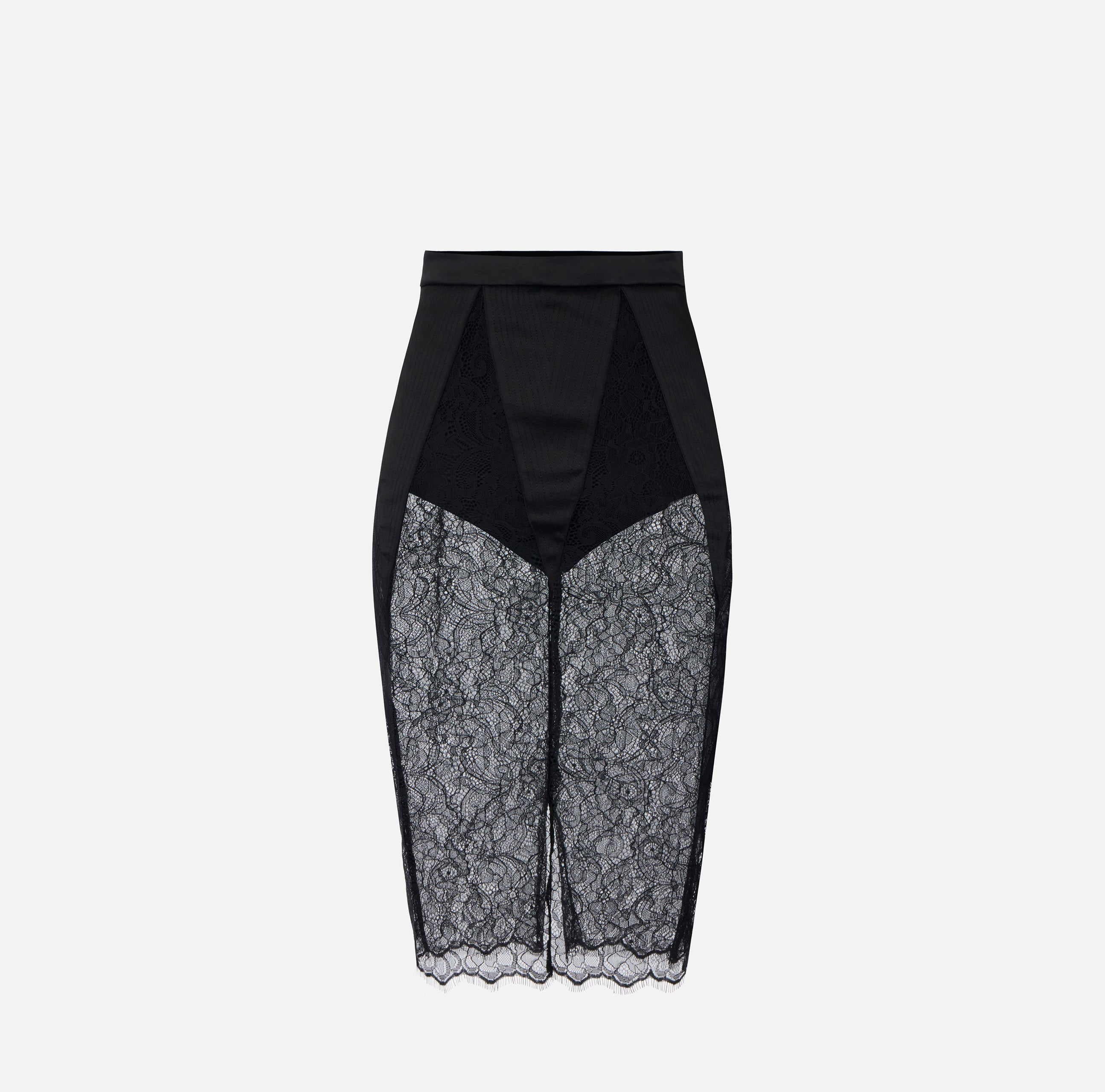 ELISABETTA FRANCHI Gonna Midi Pizzo Floreale-Nero