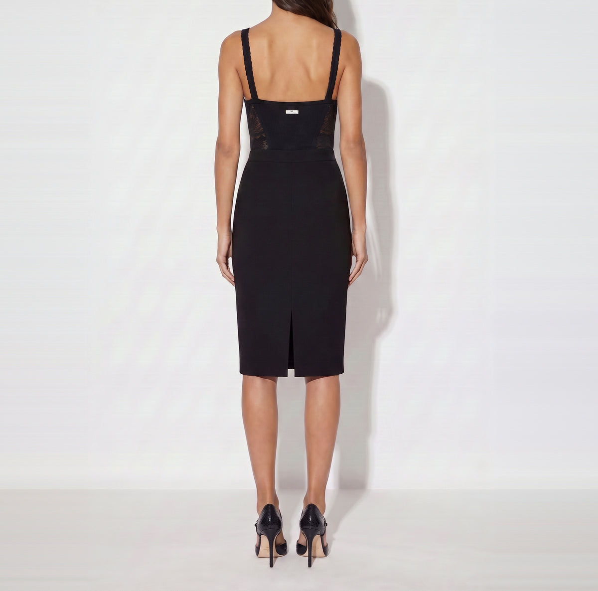ELISABETTA FRANCHI Gonna Midi doppio crêpe Morsetto Logo-Nero