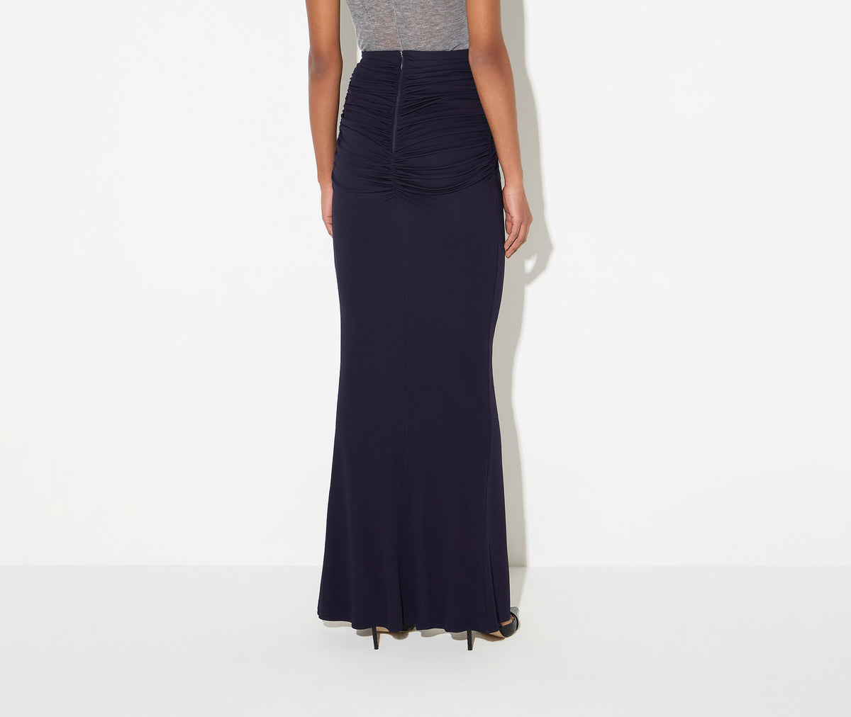 ELISABETTA FRANCHI Gonna Lunga jersey crêpe Placca Logo-Blu Notte