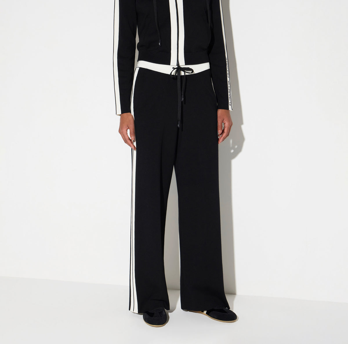 ELISABETTA FRANCHI Pantalone Maglia Viscosa Bande-Nero/Burro
