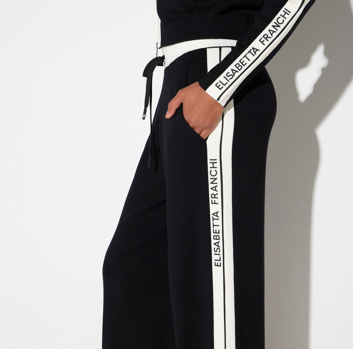 ELISABETTA FRANCHI Pantalone Maglia Viscosa Bande-Nero/Burro