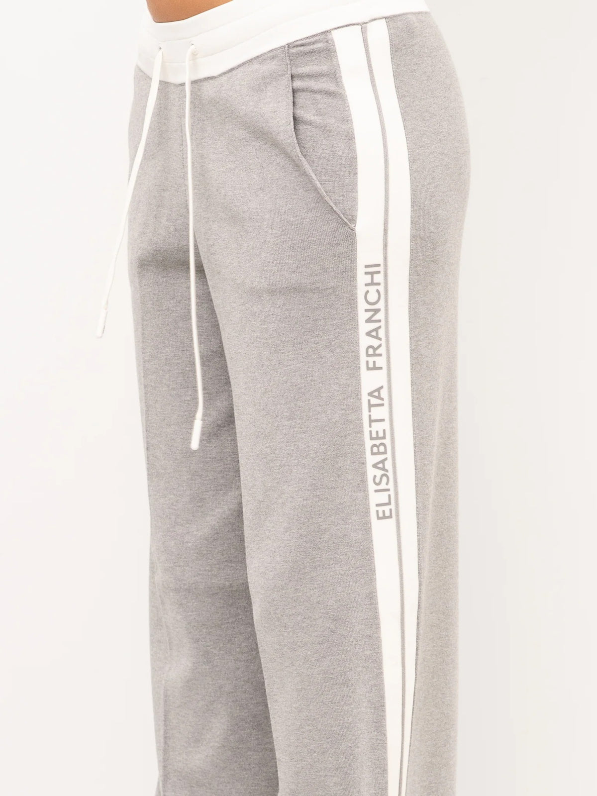 ELISABETTA FRANCHI Pantalone Maglia Viscosa Bande-Grigio/Avorio