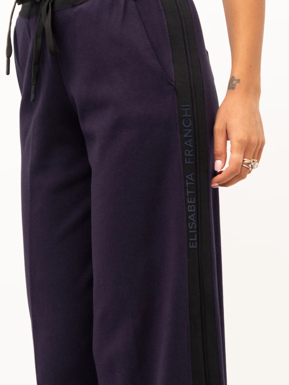 ELISABETTA FRANCHI Pantalone Maglia Viscosa Bande-Blu/Nero