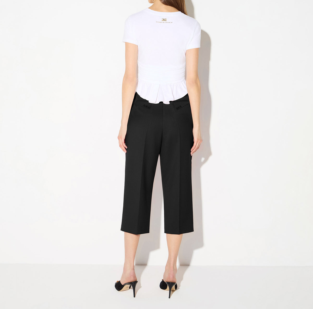 ELISABETTA FRANCHI T-Shirt Jersey Cotone Logo Drappeggio-Gesso