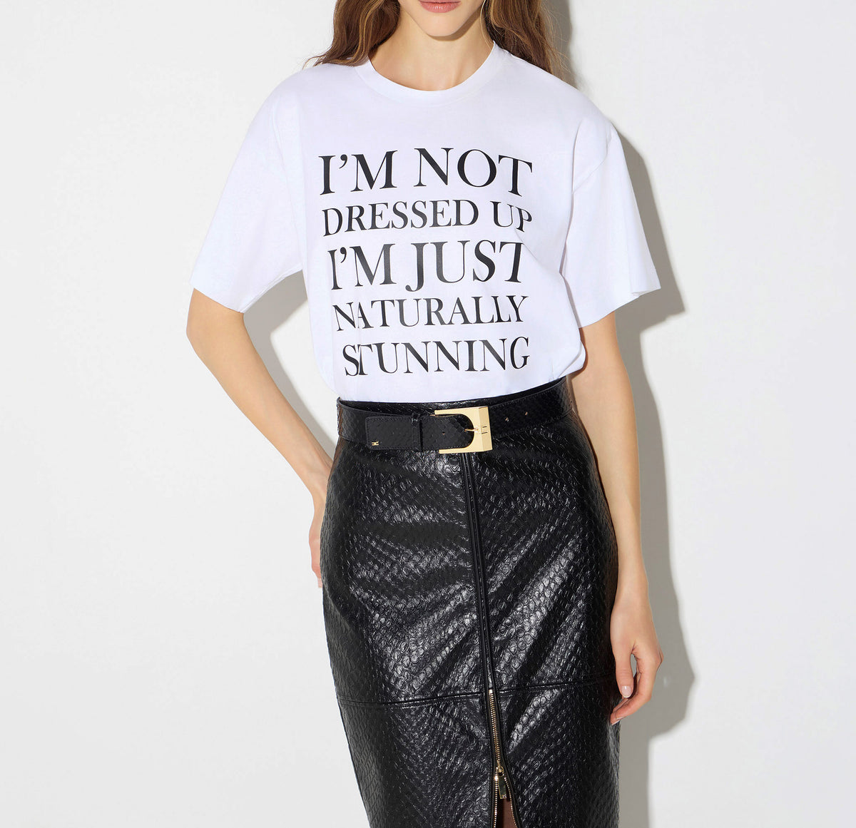 ELISABETTA FRANCHI T-Shirt Jersey Cotone Stsmpa-Gesso