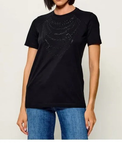 ELISABETTA FRANCHI T-Shirt Jersey Cotone Catene-Nero