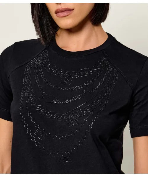 ELISABETTA FRANCHI T-Shirt Jersey Cotone Catene-Nero