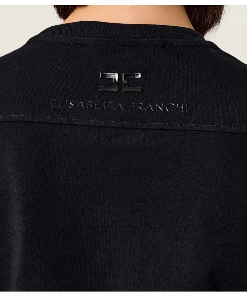 ELISABETTA FRANCHI T-Shirt Jersey Cotone Catene-Nero
