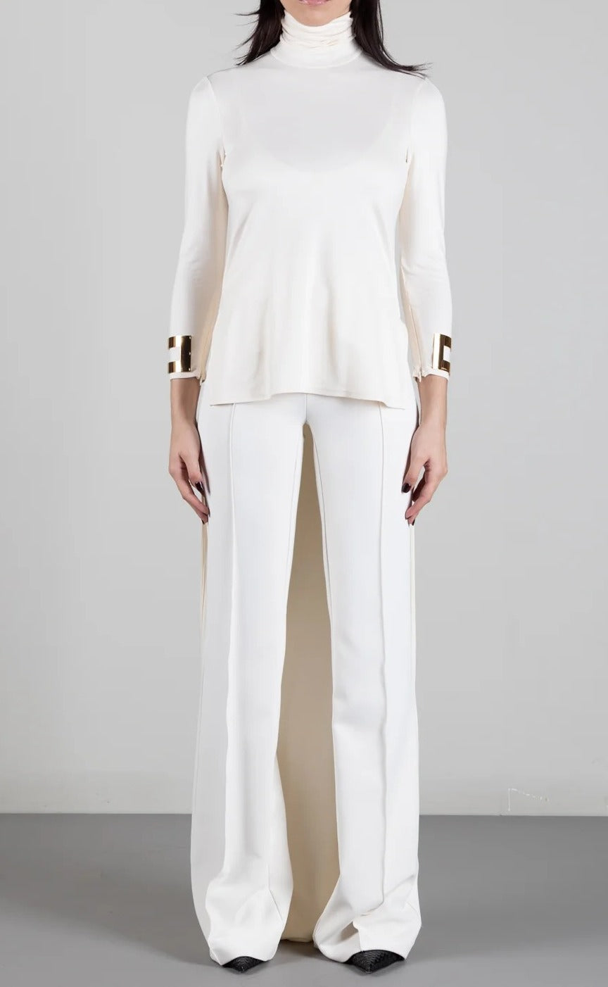 ELISABETTA FRANCHI Maglia Jersey Lucido Taglio Asimmetrico-Burro