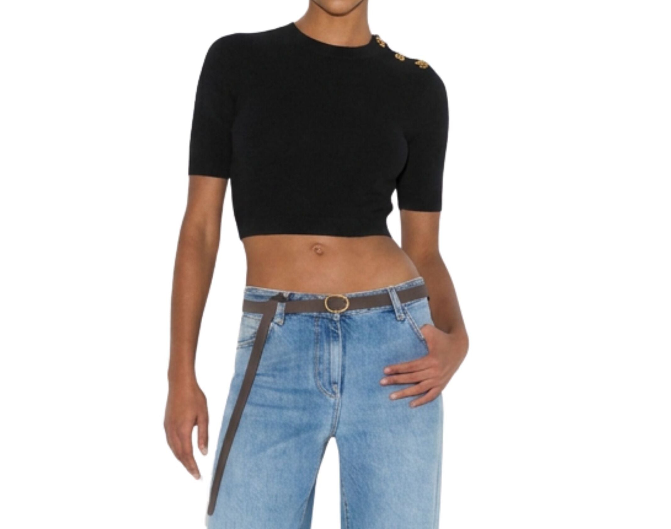 ELISABETTA FRANCHI Maglia Cropped T-Bar-Nero