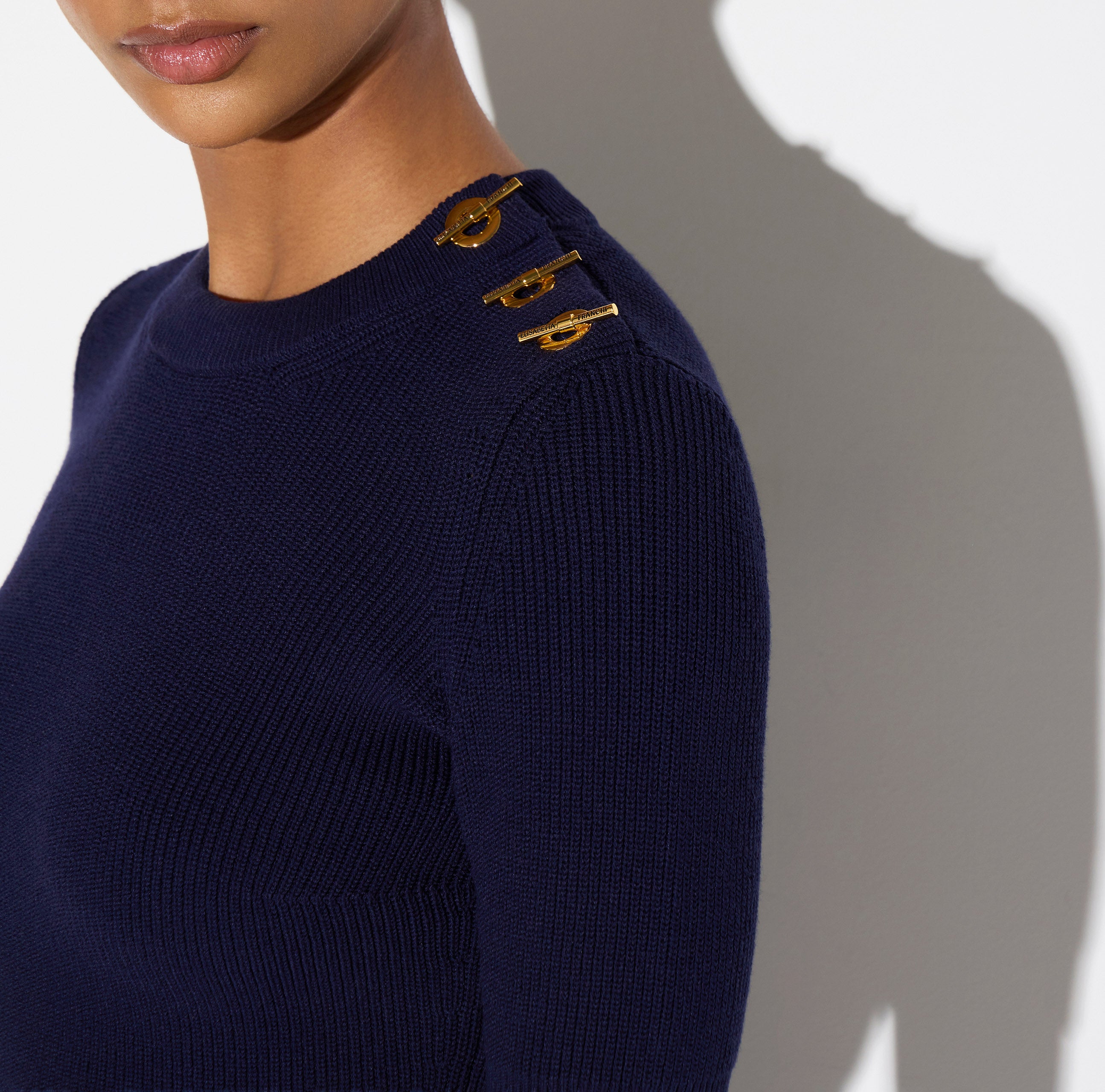 ELISABETTA FRANCHI Maglia Cropped T-Bar-Blu Notte