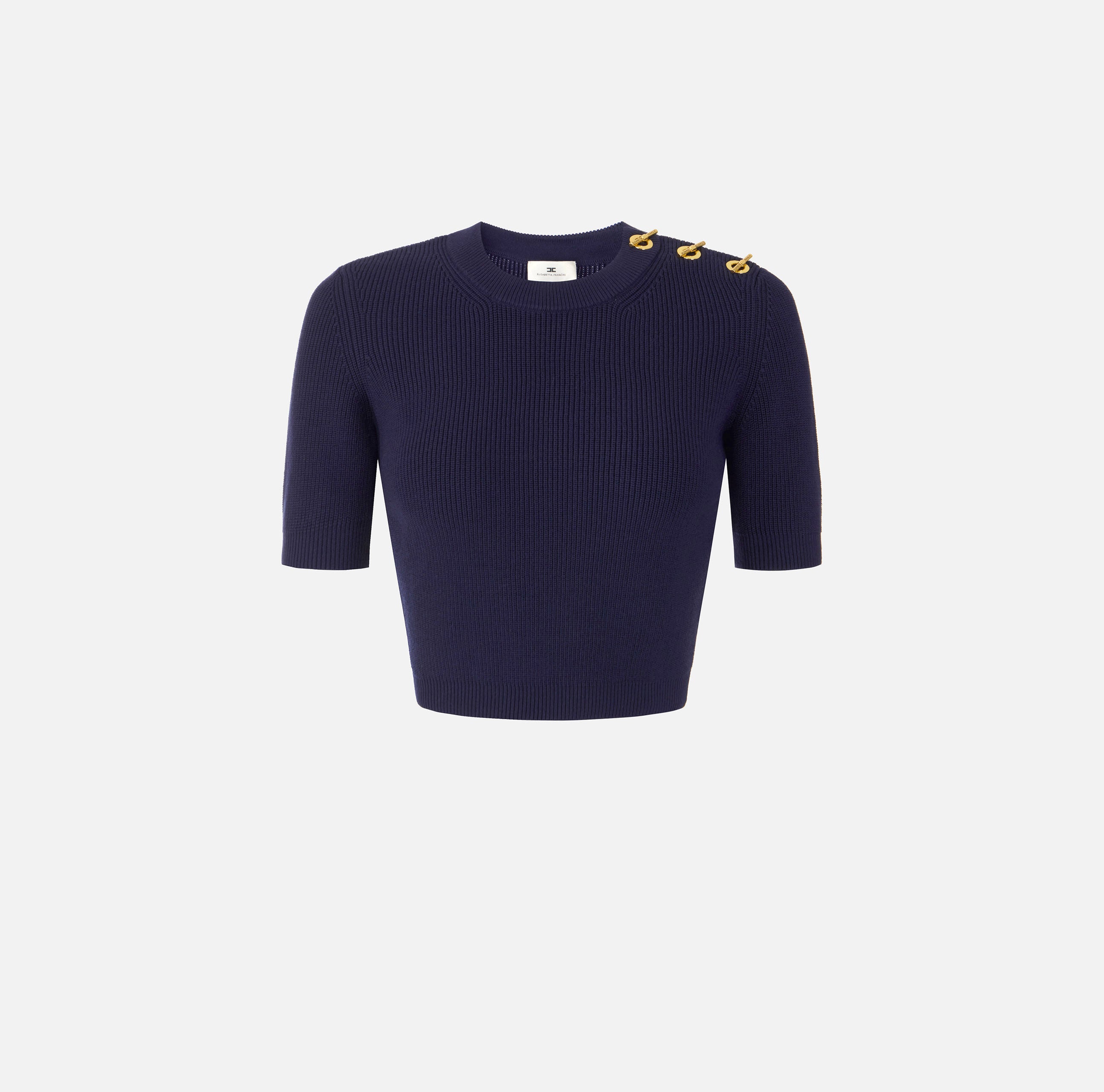ELISABETTA FRANCHI Maglia Cropped T-Bar-Blu Notte