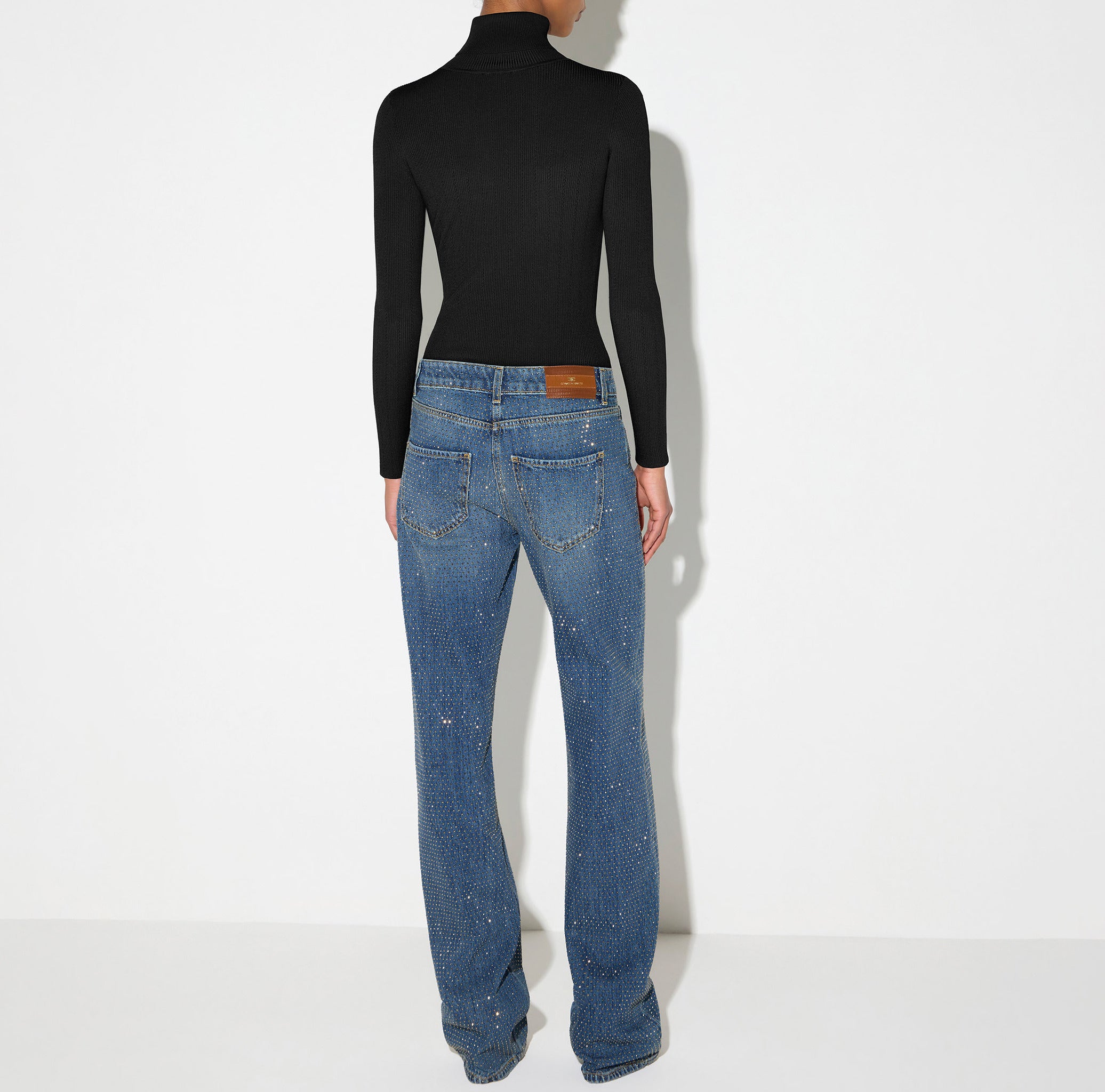 ELISABETTA FRANCHI Maglia Dolcevita Costine Taschino Logo-Nero