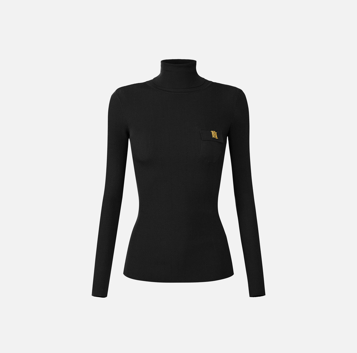 ELISABETTA FRANCHI Maglia Dolcevita Costine Taschino Logo-Nero
