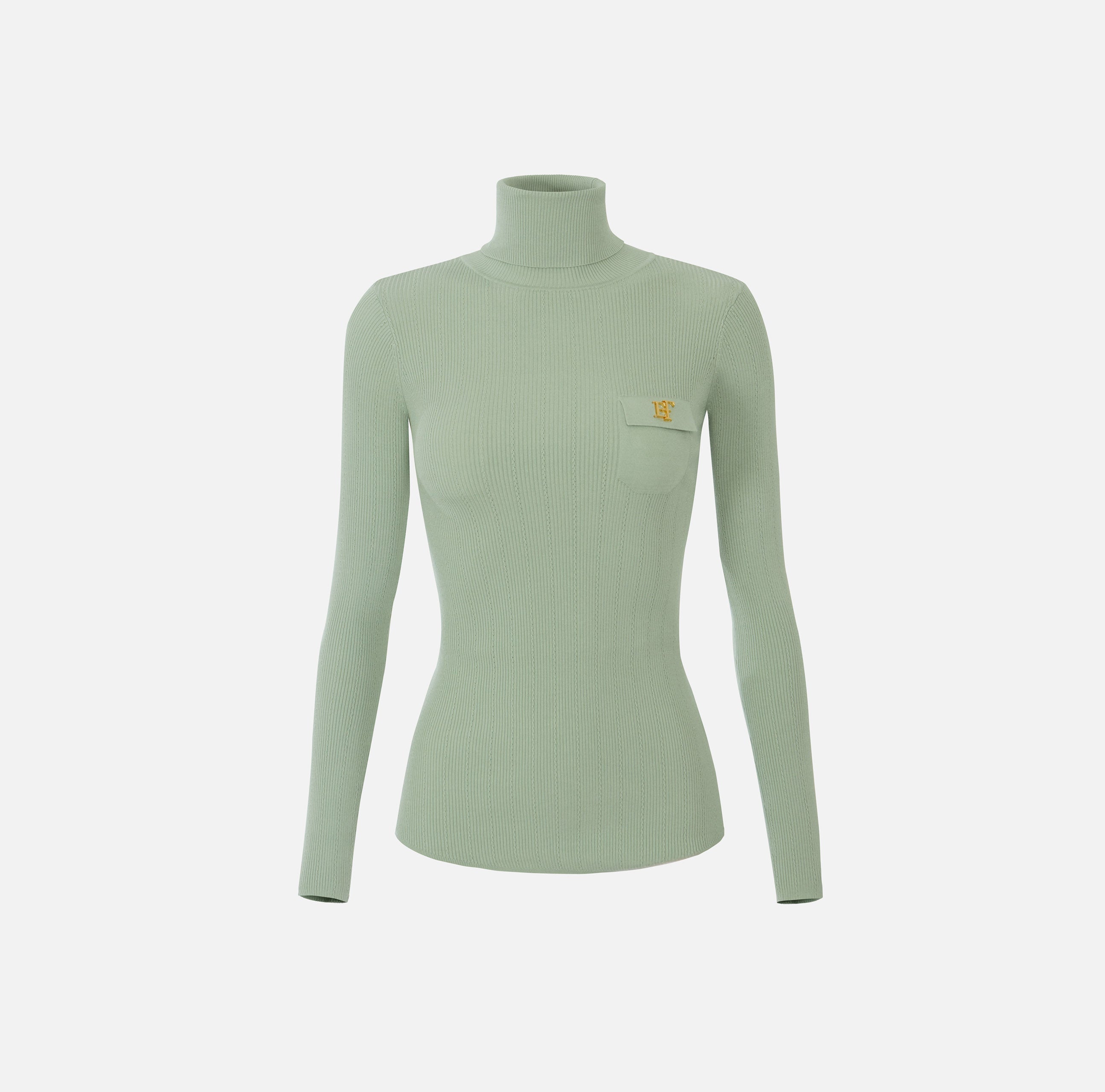ELISABETTA FRANCHI Maglia Dolcevita Costine Taschino Logo-Glass