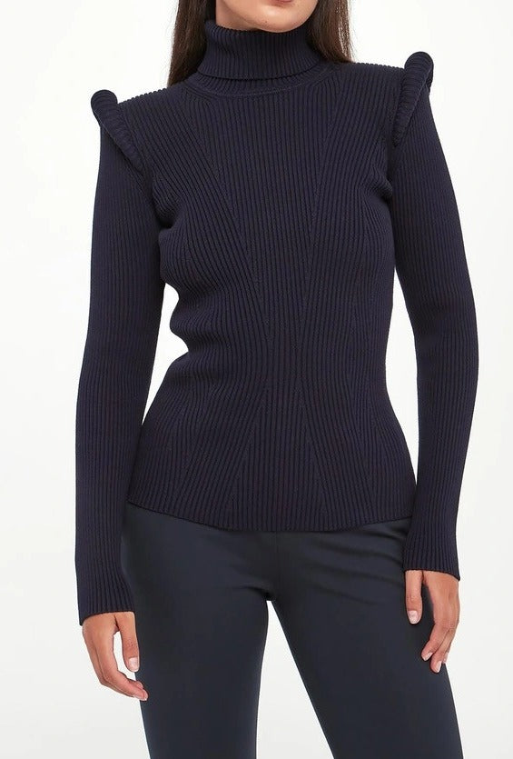 ELISABETTA FRANCHI Maglia Dolcevita Costine 3D-Blu Notte
