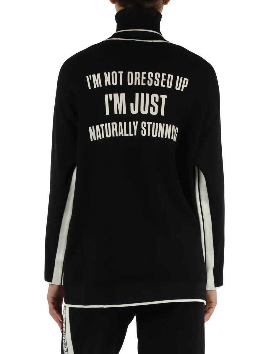 ELISABETTA FRANCHI Cardigan Maglia Viscosa Slogan-Nero/Burro