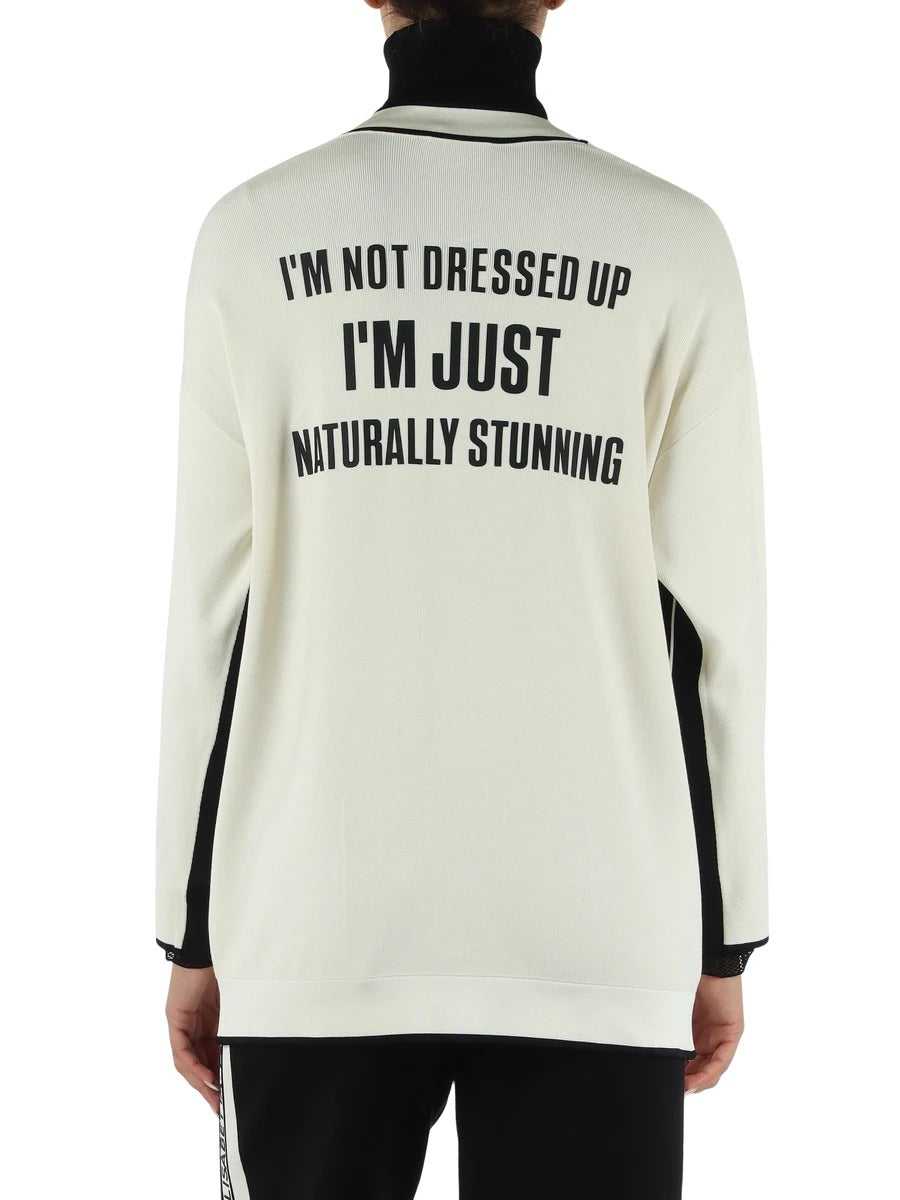 ELISABETTA FRANCHI Cardigan Maglia Viscosa Slogan-Burro/Nero