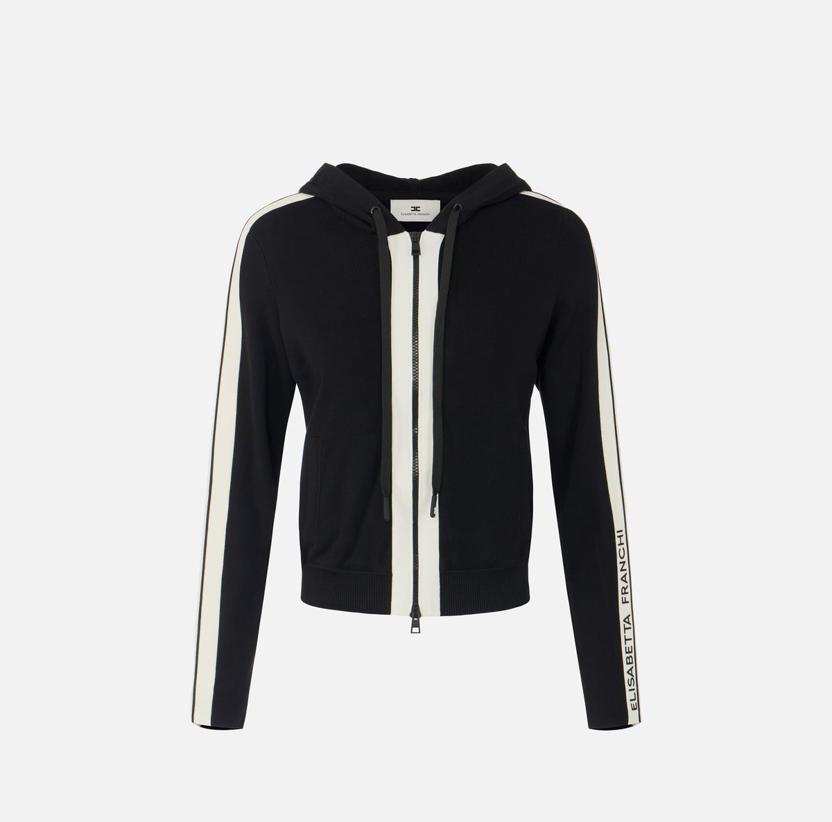 ELISABETTA FRANCHI Felpa Maglia Bicolore Logo-Nero/Burro