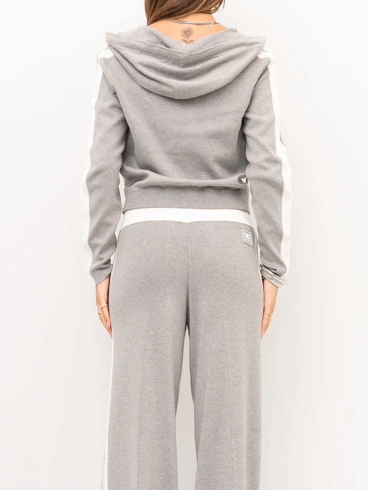 ELISABETTA FRANCHI Felpa Maglia Bicolore Logo-Grigio/avorio
