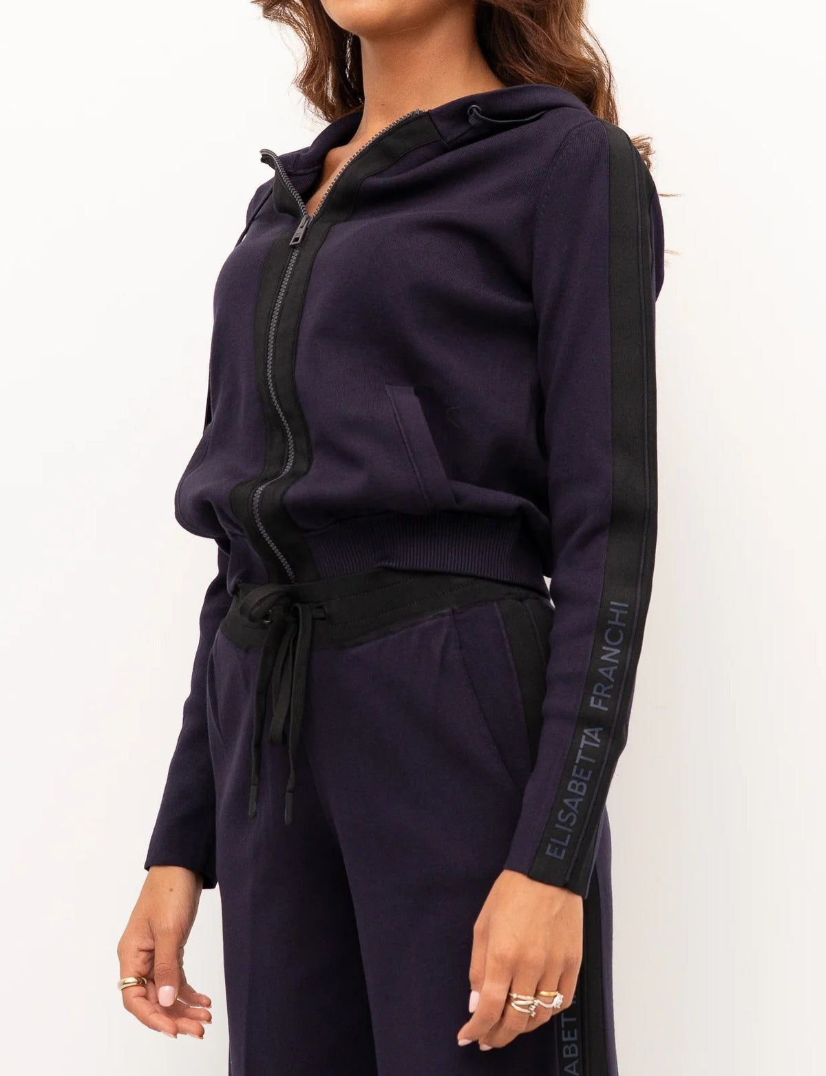 ELISABETTA FRANCHI Felpa Maglia Bicolore Logo-Blu/Nero