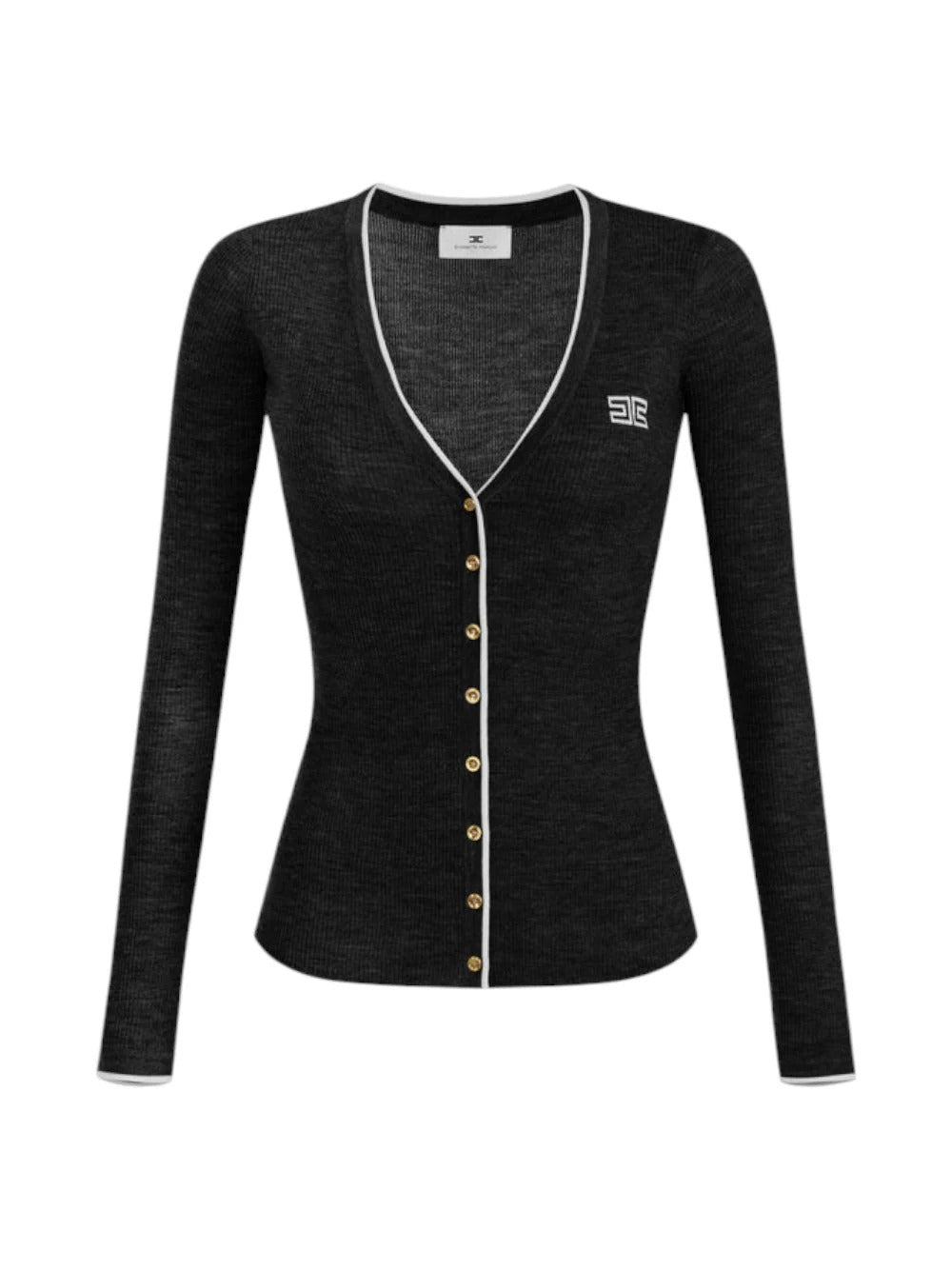 ELISABETTA FRANCHI Cardigan Maglia Costine-Nero/Burro