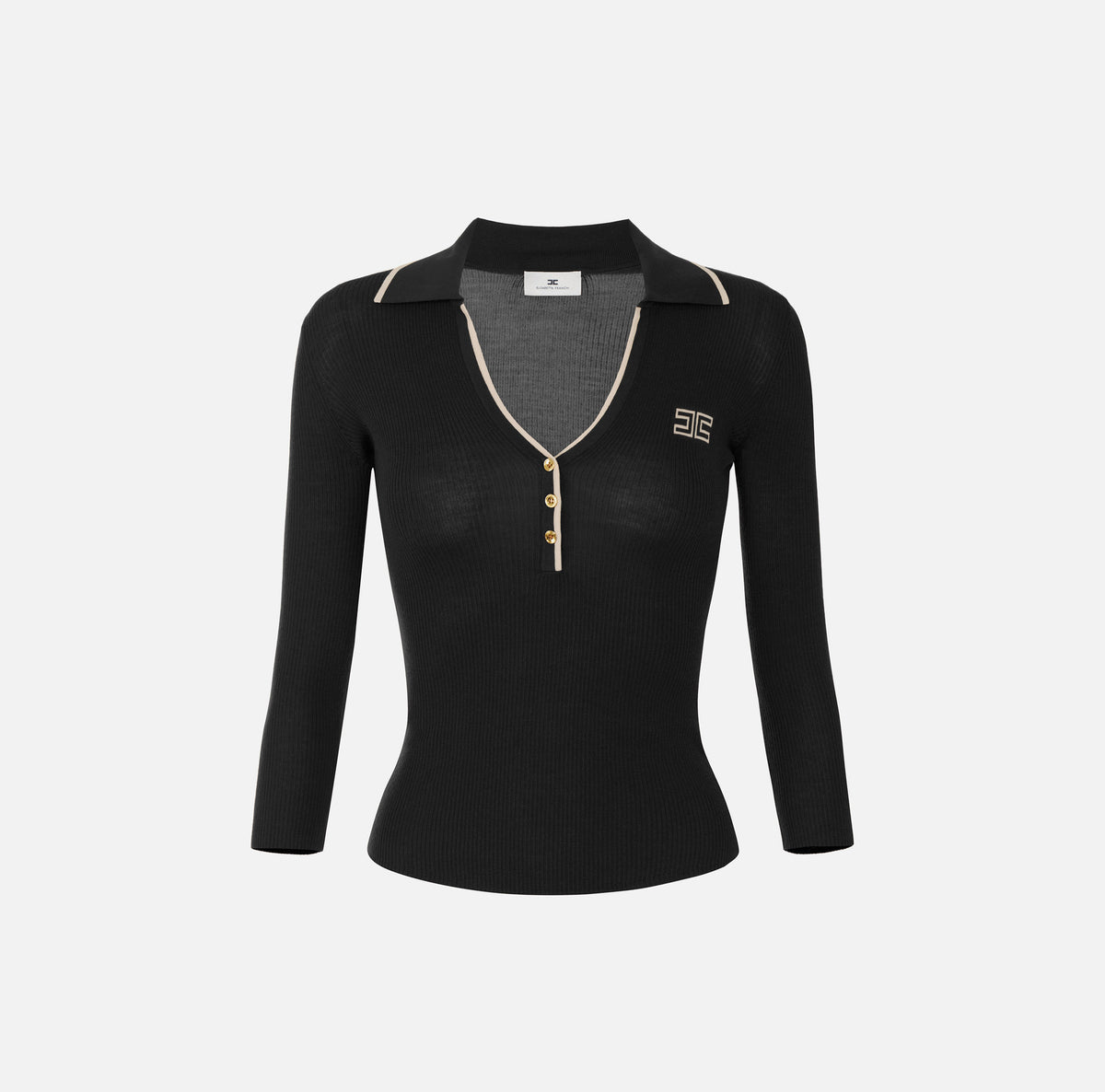 ELISABETTA FRANCHI Polo Maglia Costine-Nero/Burro
